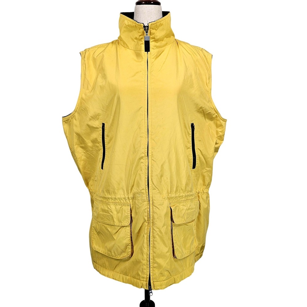 Eddie Bauer‎ Jacket Womens XL Tall Yellow Fleece Lined Zip Vest Pockets Outdoor
